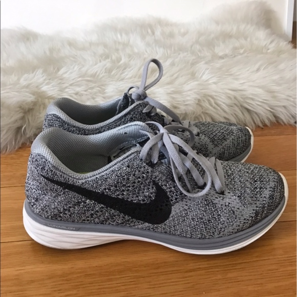 Gray Nike Fly knit shoes